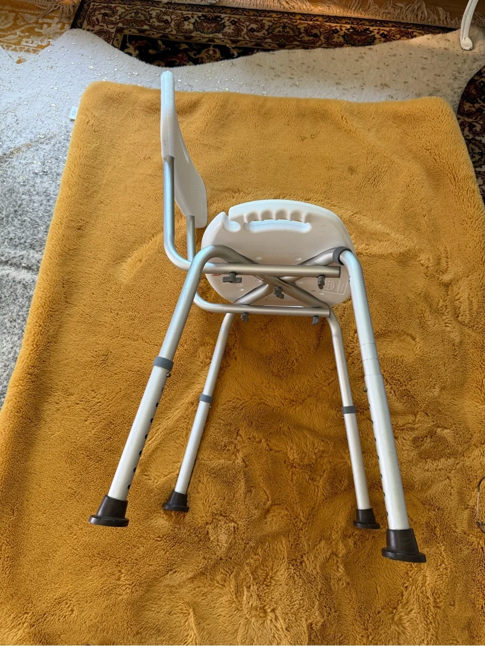 White Shower/Transfer Bench with Gray Legs adjustable for highest comes withgift